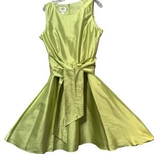 NEW VTG Talbots Silk Sleeveless Wrap Waist Full Skirt Dress Lime Green Women 12